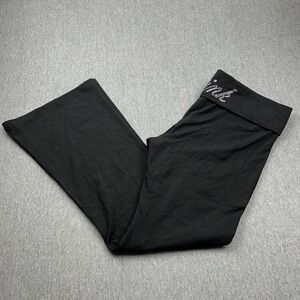 Victoria Secret Pink Fold Over Flare Yoga Pants Womens XXL Black Bedazzled